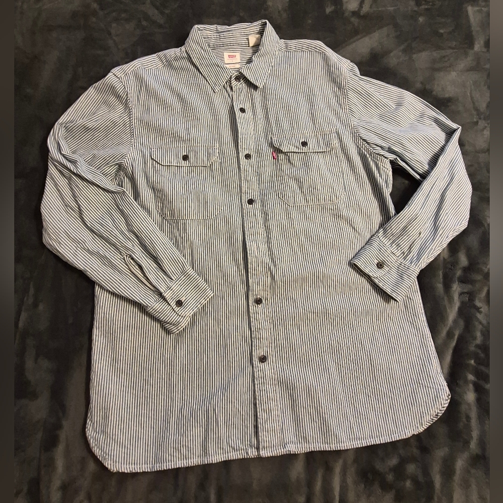 Levi's Blue and White Striped Denim Casual Shirt